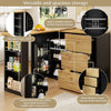360° Rotating Bar Table Sideboard 138-204x39x104cm with 3 Drawers, Black-Natural