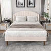 Double Bed Upholstered Platform Bed Frame with Headboard Wood Slats Support 4ft6