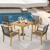 Patio Dining Chairs Set of 4 Outdoor Acacia Wood & PE Wicker Chairs