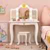 Kids Princess Vanity Table & Chair Set w/Pull-out Drawer & Stool-White