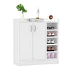 2 Door Wooden Shoe Storage Cabinet Rack Stand Cupboard With Side Shelves Rack