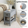 Bedside Table Set of 2 Bedroom Compact Table with Drawer & Storing Shelf-Grey