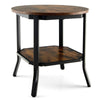 Industrial Round Side Table Wooden 2-Tier Sofa End Beside Table W/ Storage Shelf