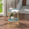 2-Tier Modern Round Coffee Table Sofa Side Table Emerald Green Marble Nightstand