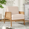Upholstered Velvet Rattan Armchair Mid-Century Modern Wooden Frame Leisure Chair