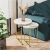 Round Nesting Coffee Table Set of 2 Marble Stacking End Side Table Golden Frame
