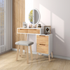 Dressing Table Vanity Set with Dimmable LED Light Mirror Stool Cabinet Wood