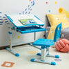 Kids Desk & Chair Set Height Adjustable Study Table with Tilting Tabletop Blue