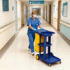 3 Tier Cleaning Trolley On Wheels Janitorial Storage Cart with Organizer Bins