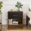 Bedroom Modern End Table Nightstand (Set of 2)w/Shelf-Natural+White