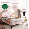 Double Size Bed 4ft6 Velvet Upholstered Slatted Bed Frame with Headboard Pink