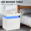 Bedside Tables White High Gloss LED Cabinets 2 Drawers Nightstand Modern Bedroom