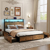 Double Size Bed Frame Metal Platform Bed w/ 4 Storage Drawers & Charging Station