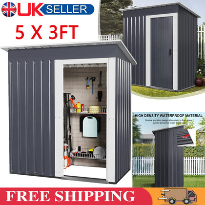 5x3FT Large Metal Outdoor Storage Shed Steel Garden Shed with Lockable Door Grey