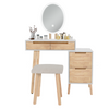Modern Dressing Table Stool Set LED Lighted Makeup Vanity Desk with Side Cabinet