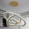 Gold Crystal Pendant Lights Chandelier LED Ceiling Light Dimmable Remote 3 Rings
