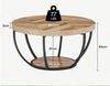 Wooden Round Coffee Table, Rustic 2-Tier Wooden Center Table w/ Storage Shelves