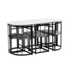 Dining Table and Chairs Set 6 Kitchen Table with MDF White Marble Tabletop Black