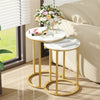 2Pcs Marble Side Table Nesting Coffee Tables Corner Cabin Bedroom White & Gold