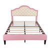 Double Upholstered Bed Frame 135x190 cm with Adjustable Button-Tufted Headboard