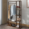 Rustic Bamboo Clothes Rail Garment Rack Corner Hanging Stand with Shelves