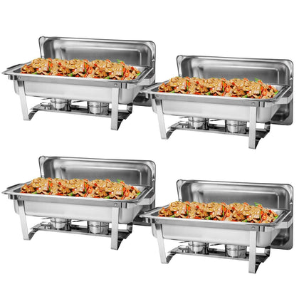 4-Pack 9L Chafer Silver Chafing Dish Buffet Set Stainless Steel Food Warmer Set