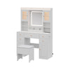 White Vanity Makeup Desk Stool Set With LED Lights Mirror Drawers Dresser Table