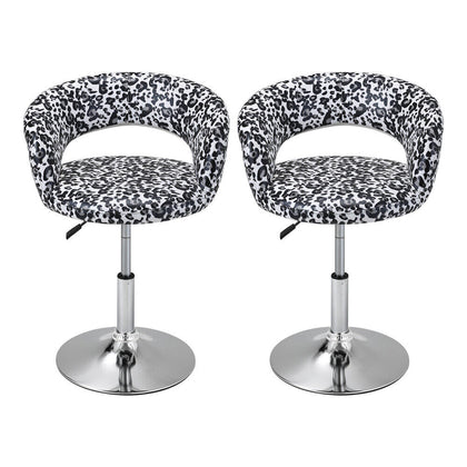 2x Black White Leopard Print Padded Barstools Adjustable Swivel Bar Stool Chair