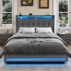 King Size Bed Frame Metal Bed Platform LED Lights Headboard & Bottom Hzilkxdtkce