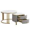 2Pcs Round Nesting Coffee Table Set Stacking Side Tables w/ Drawers Space-saving