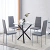 4pcs High Back Grey Faux Leather Dining Chairs Padded Seat Dining Room Kitchen