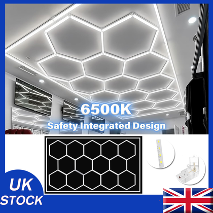 14 x Hexagon LED Lighting Car Detail Home Garage Workshop Retail Lighting Barber