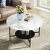 2 Tier Large Round Coffee Table White Sleek Marble Side Table Matt Black Frame
