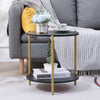 Marble Effect 2-Tier End Table Sofa Side Tables for Living Room Bedside Table