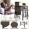 3PCS Bar Table & 2 Stool Industrial Kitchen Dining Set W/ Wine Rack Glass Holder