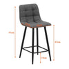 Pair of Bar Stools Grey Square Padded Seat Metal Legs Breakfast Stools Modern