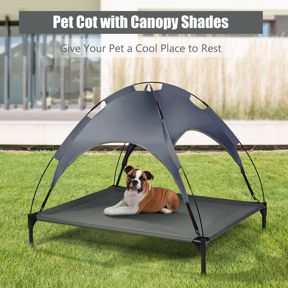 Exlarge Elevated Dog Bed Portable Pet Cot Tent w/ Removeable Canopy Waterproof
