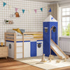 Solid Pine Wood Cabin Bed Mid Sleeper Loft Bunk Bed with Play Tent Ladder Slide
