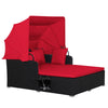 Outdoor Hand-Woven PE Wicker Daybed Patio Loveseat Sofa Set Retractable Canopy