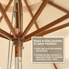 Outdoor Patio Umbrella Wooden Frame Pulley Market Umbrella Tilt Adjustment 2.7M