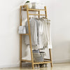 Bamboo Folding Clothes Rail 2 Tiers Hooks Bags Coat Stand Hanger Hallway Bedroom