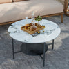 FATIVO High Gloss Marble Coffee Table 2 Tier Center Table w Strong Aluminum Legs
