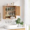 Wall Mounted Storage Cabinet 3-Tier Bathroom Cabinet w/ 2 Rattan Doors