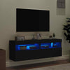 TV Wall Cabinets with in Black - Engineered Wood Modern Media Unit for A1C9