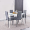 4x Grey Faux Leather Dining Chairs&White Marble Tempered Glass Dining Table Set