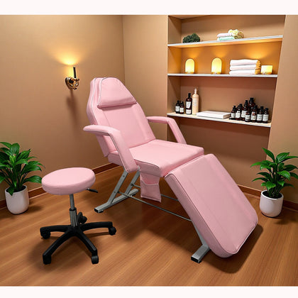 Massage Couch Bed SPA Salon Chair Stool Therapy Table Adjustable Recliner Pink
