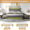 Double Bed Upholstered Storage Bed Frame With LED Light, 4 Drawers and Headboard
