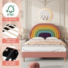 4FT6 Double Upholstered Bed with Slatted Bed Frame and Rainbow Headboard Pink
