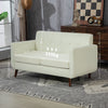 Modern 2 Seater Sofa, Tufted Small Fabric Couch with Wood Legs, Cream White