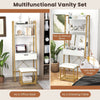 Vanity Table Set Wooden Makeup Dressing Desk & Stool w/Flip Top Mirror Golden